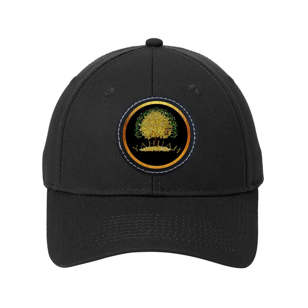 Yahuah-Tree of Life 03-01 Designer Six Panel Twill Baseball Cap with Round Leather Patch (8 hat colors; black/white patch colors)